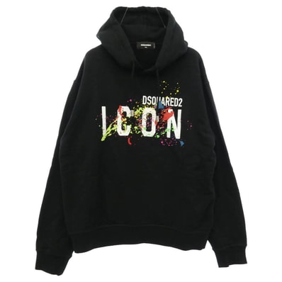 DSQUARED2 ディースクエアード 22AW S79GU0072 ICON SPLASH HOODIE アイコン スプラッシュ フーディー パーカー ブラック系 XXL【中古】