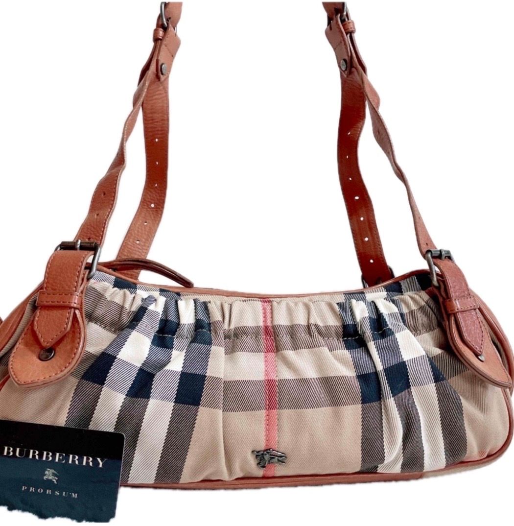 美品 希少 バーバリープローサム ホースロゴ チェック ショルダーバッグ レザー