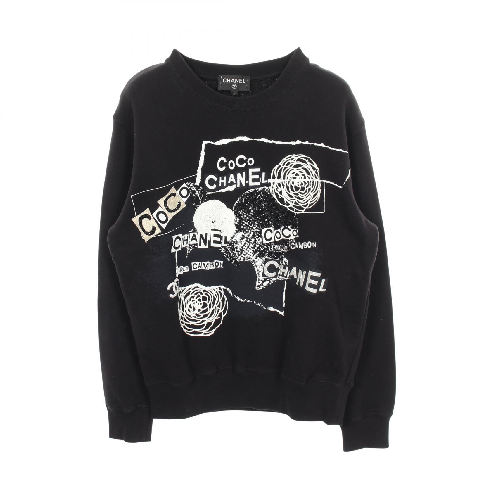 シャネル CHANEL グラフィティロゴ カメリア スパンコール スウェット 衣料品 トップス コットン レディース ブラック系 / ホワイト系 P63298K48933 【中古】