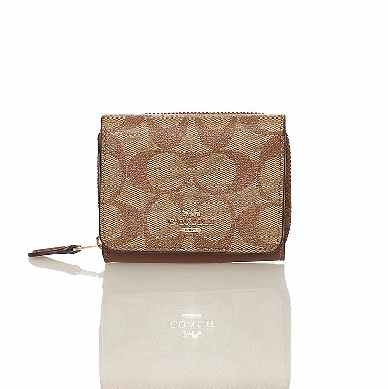 美品 コーチ シグネチャー 三つ折り財布 PVC レディース COACH 【1-