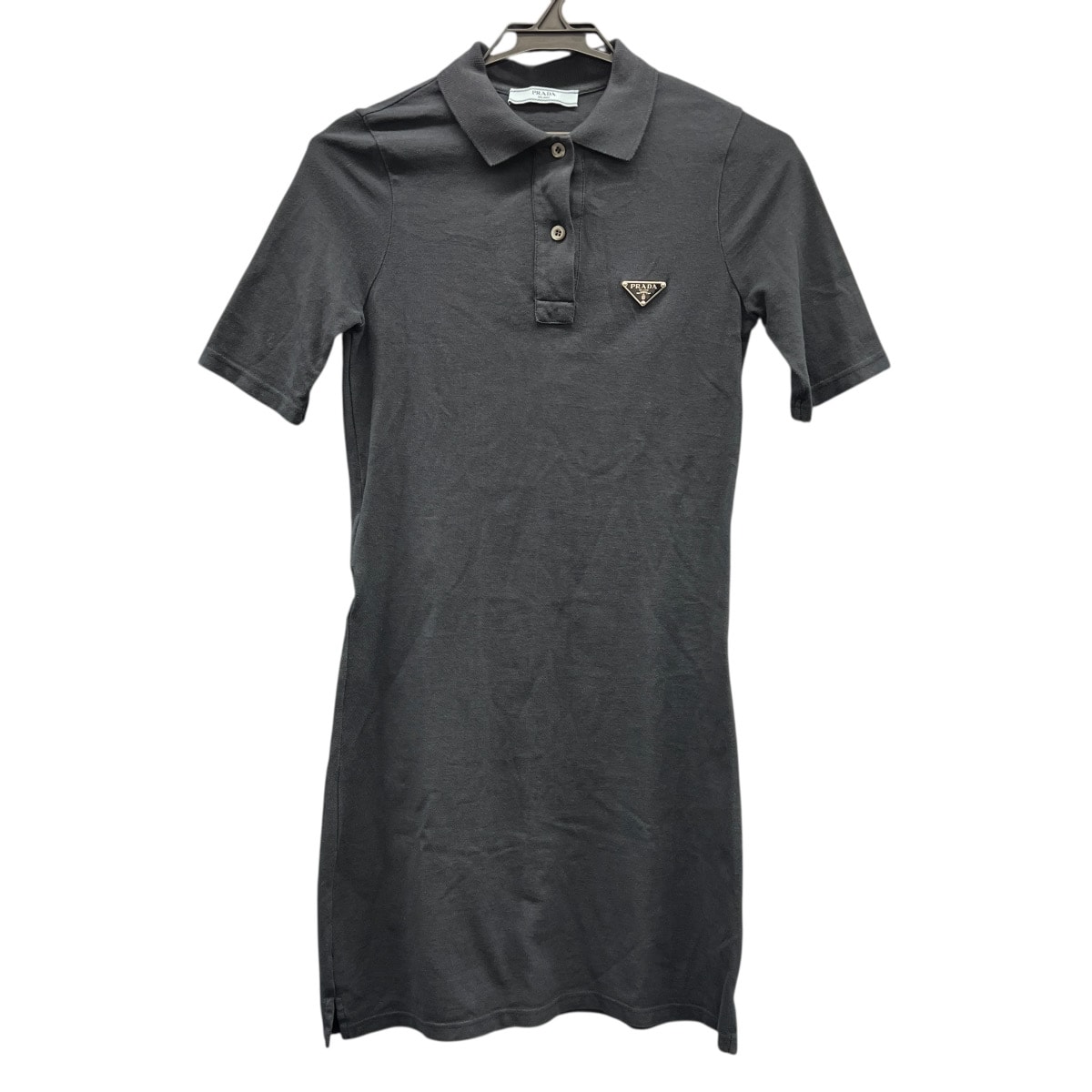 PRADA 美品 トライアングルロゴ ポロシャツ ワンピース 2023年モデル 33594 コットン ネイビー サイズ36 レディース 三角プレート ロゴプレート ABランク 中古 鑑定済 プラダワンピース
