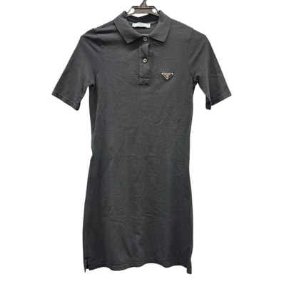 PRADA 美品 トライアングルロゴ ポロシャツ ワンピース 2023年モデル 33594 コットン ネイビー サイズ36 レディース 三角プレート ロゴプレート ABランク 中古 鑑定済 プラダワンピース