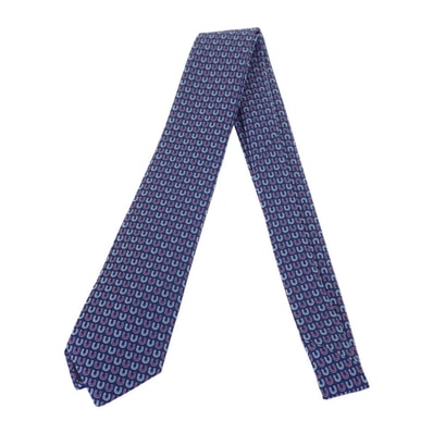 エルメス HERMES シルクタイ グッドラック H339412T04 ネクタイ シルク マリン ピンク シエル メンズ【中古】【Sランク】