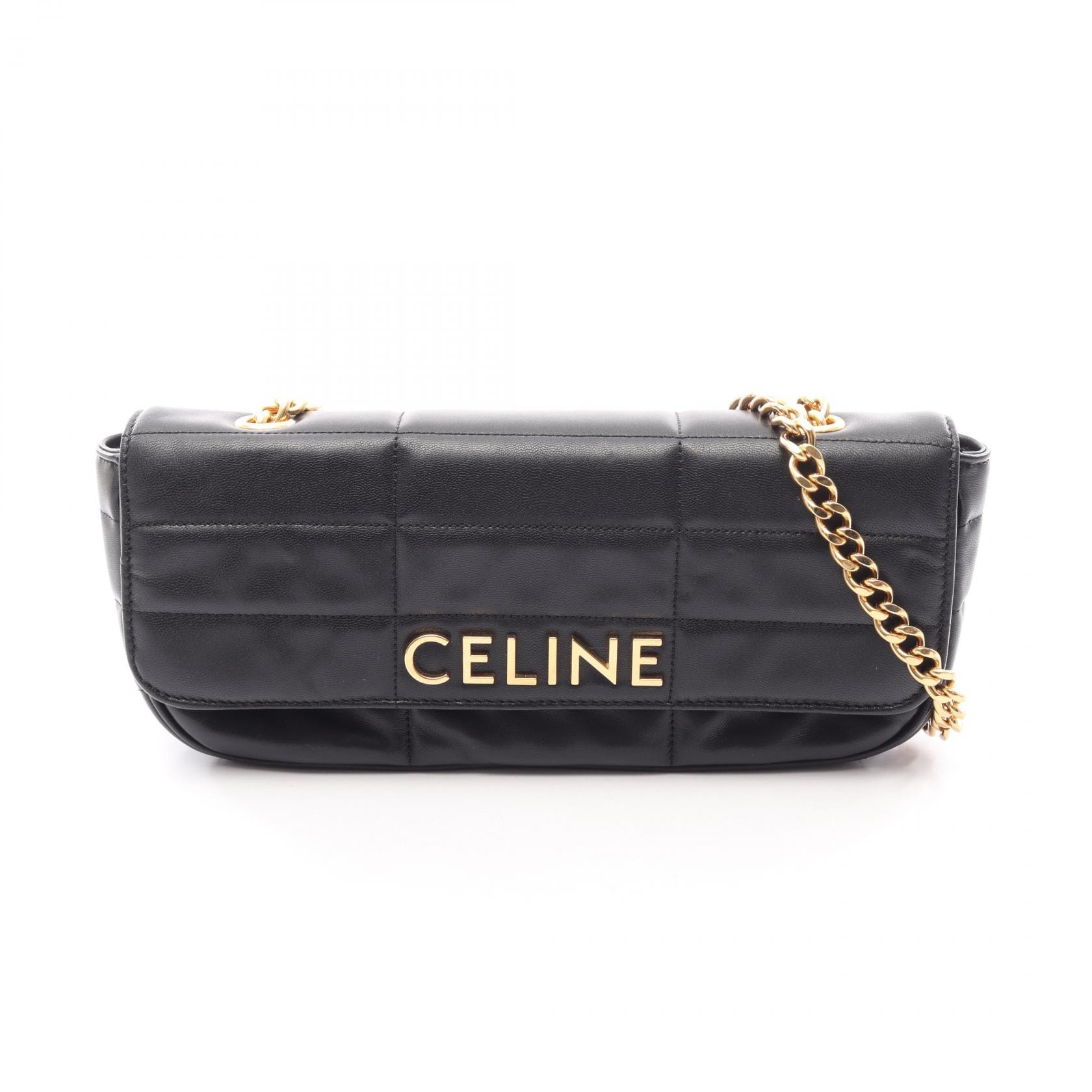 セリーヌ CELINE マトラッセ モノクローム ショルダーバッグ バッグ レザー レディース ブラック系 111843EPZ 【中古】