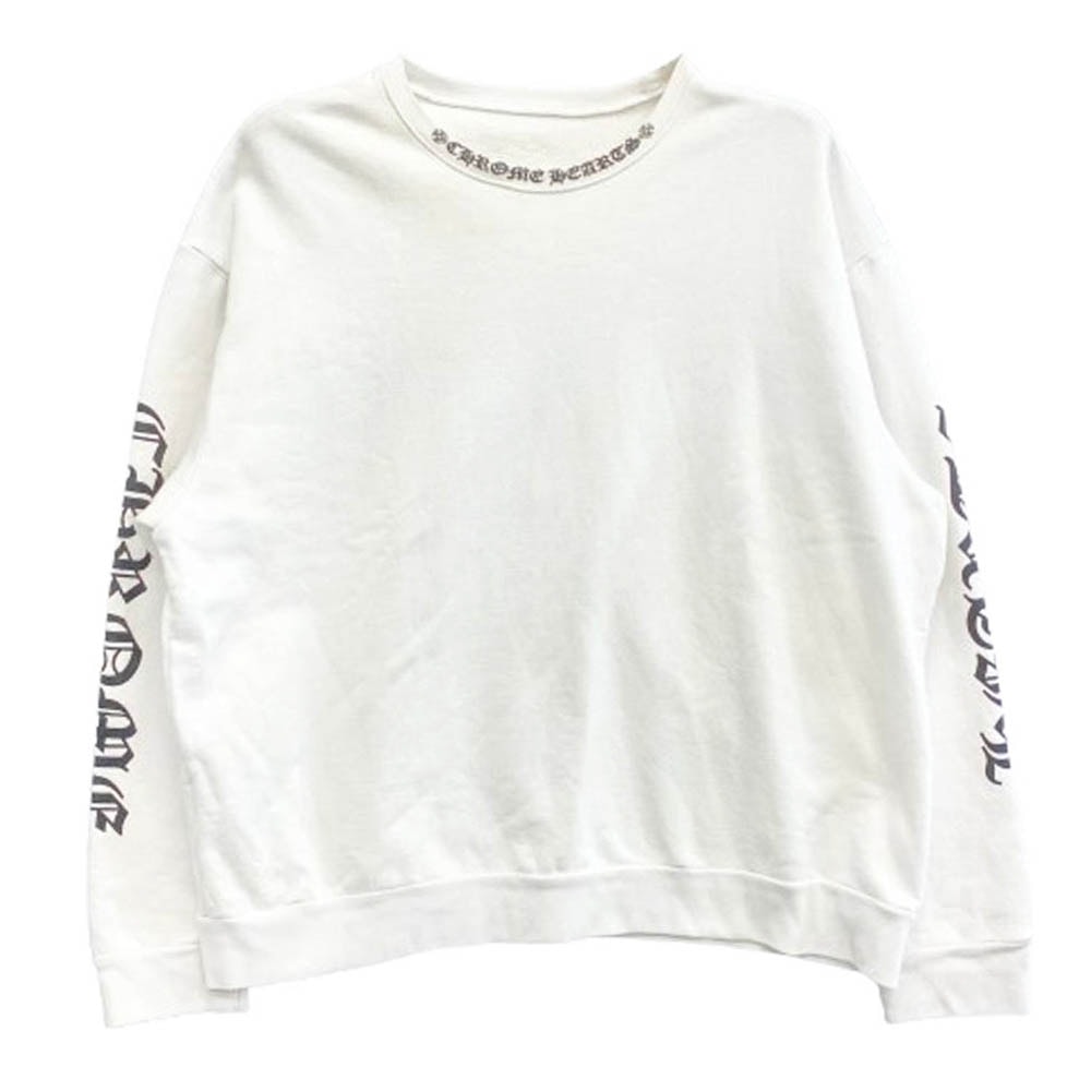 CHROME HEARTS クロムハーツ(原本無) スウェット SWTSHRT PLVR ネックロゴプリント クルーネック スウェット ホワイト系 L【中古】