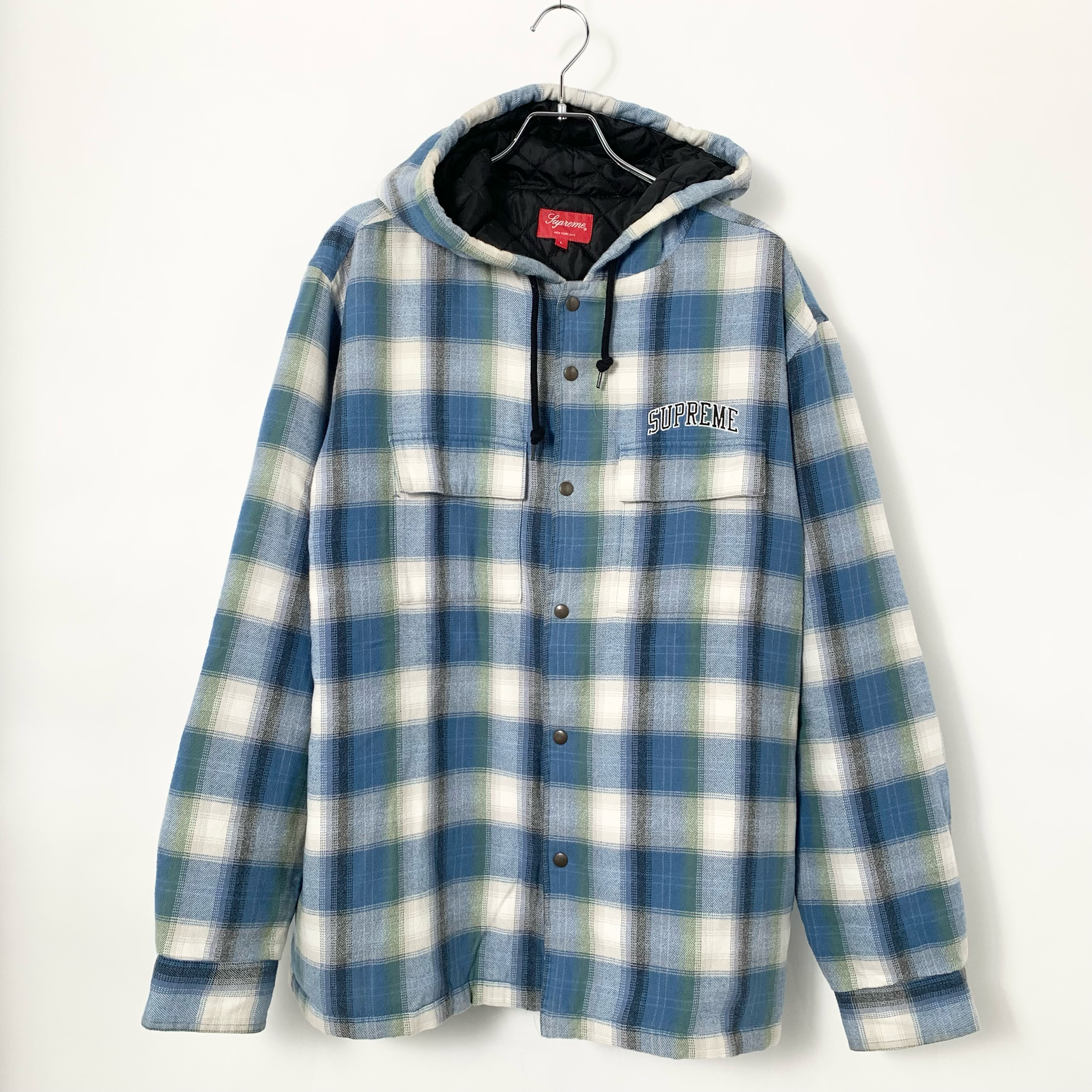 Supreme Quilted Hooded Plaid Shirt "Blue"