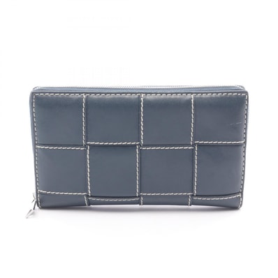 ボッテガヴェネタ BOTTEGA VENETA カセット ステッチ マキシイントレチャート ラウンド長財布 財布 レザー メンズ ネイビー系 【中古】