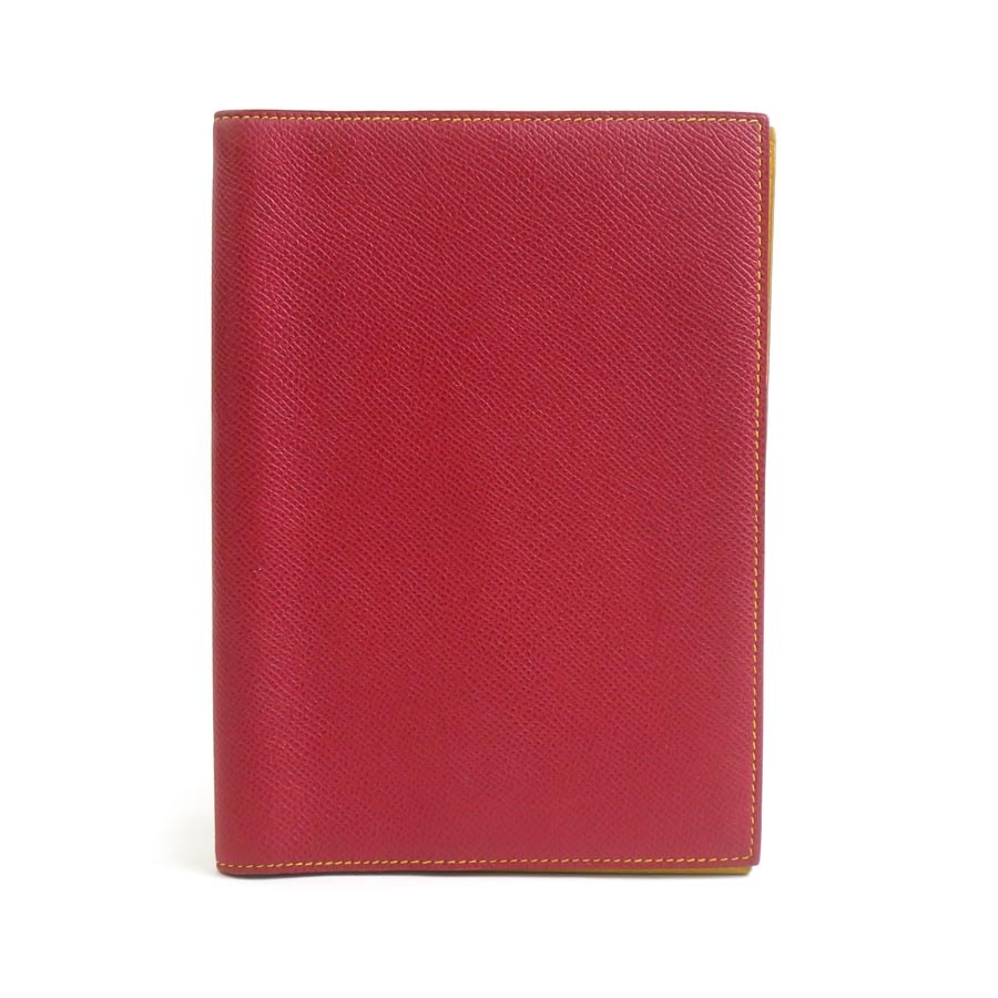 エルメス HERMES 手帳カバー レザー レッド/イエロー シルバー ユニセックス【中古】 e62404a