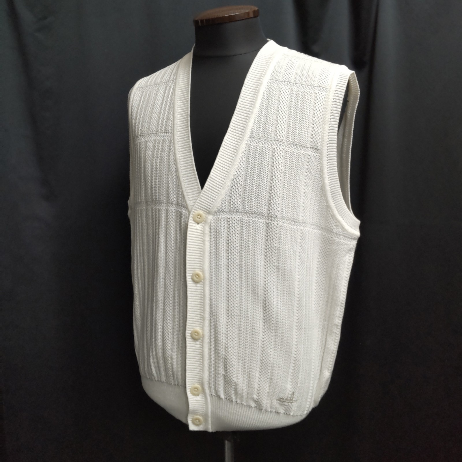 美品★Dunhill/ダンヒル★コットン/ニットベスト【メンズL/白/オフホワイト】デサント製/ゴルフウェア/Tops/Best◆BJ133-a