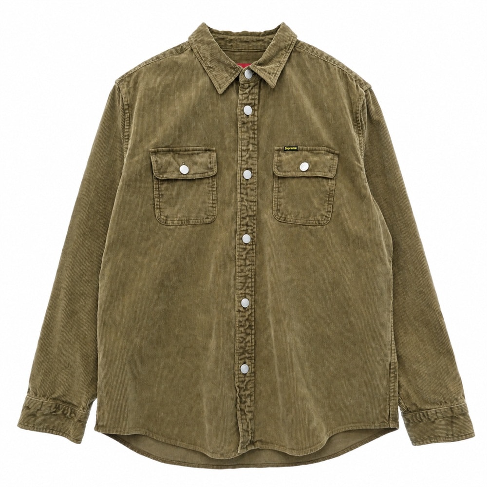 Supreme シュプリーム 21SS Washed Corduroy Shirt ウォッシュド コーデュロイ 長袖 シャツ ブラウン系 L【中古】