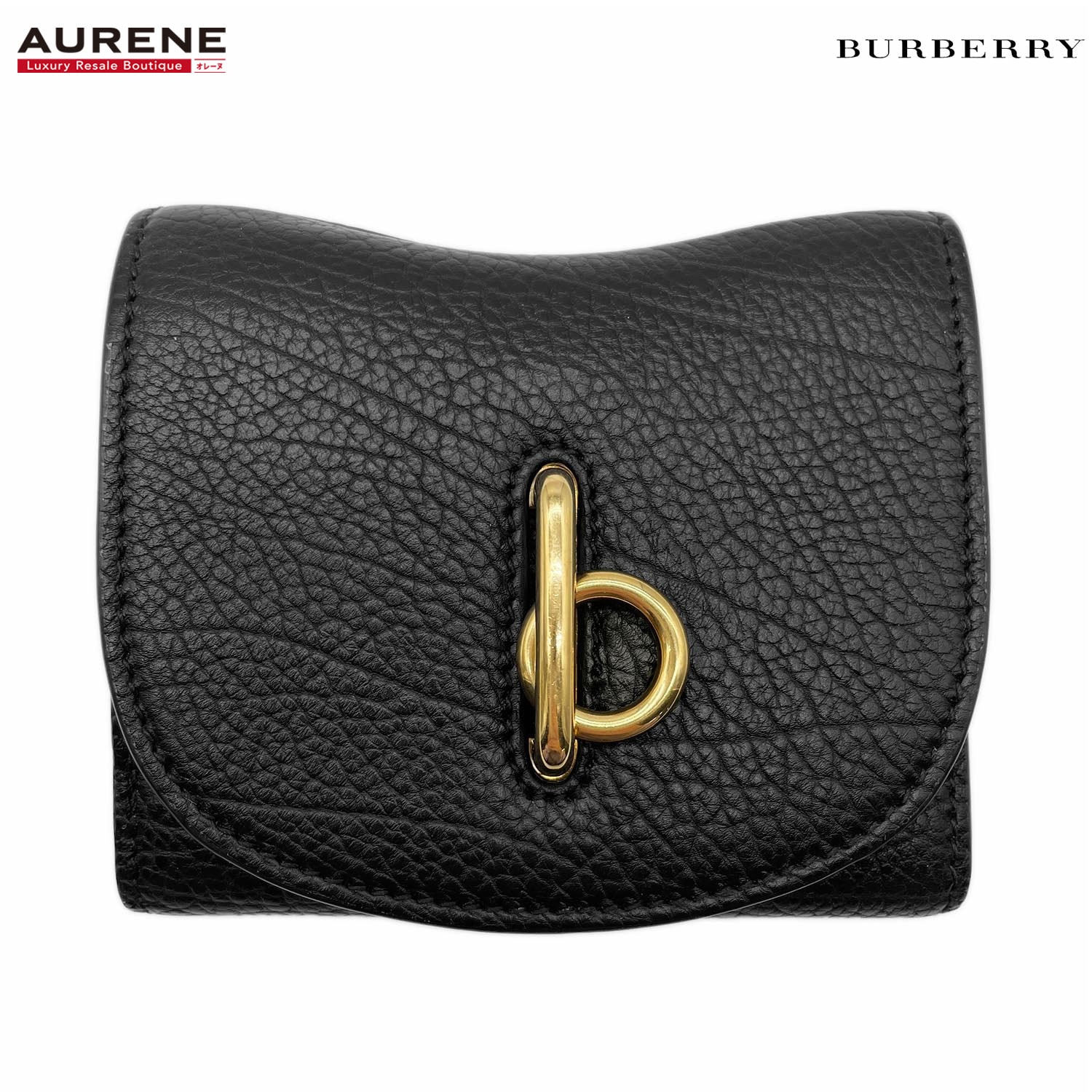 BURBERRY バーバリー 三つ折り財布 コンパクトウォレット ロッキングホース レザー メタル ブラック レディース
 【中古】