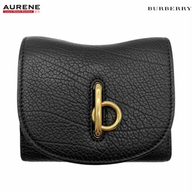 BURBERRY バーバリー 三つ折り財布 コンパクトウォレット ロッキングホース レザー メタル ブラック レディース
【中古】