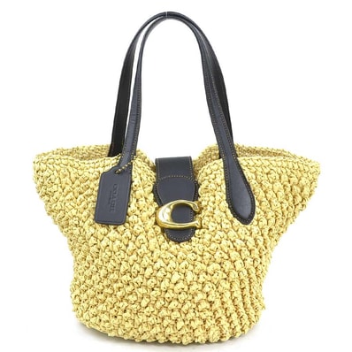 コーチ COACH ハンドバッグ ラフィア/レザー ブラック/ナチュラル レディース【中古】 h32382k