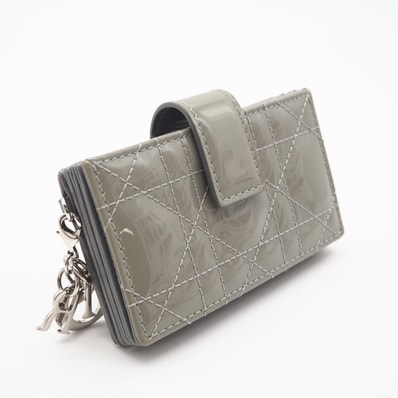 美品 Christian Dior クリスチャンディオール Lady Dior Jasmine カードホルダー S0074OVRB カードケース グレー パテントレザー レディース