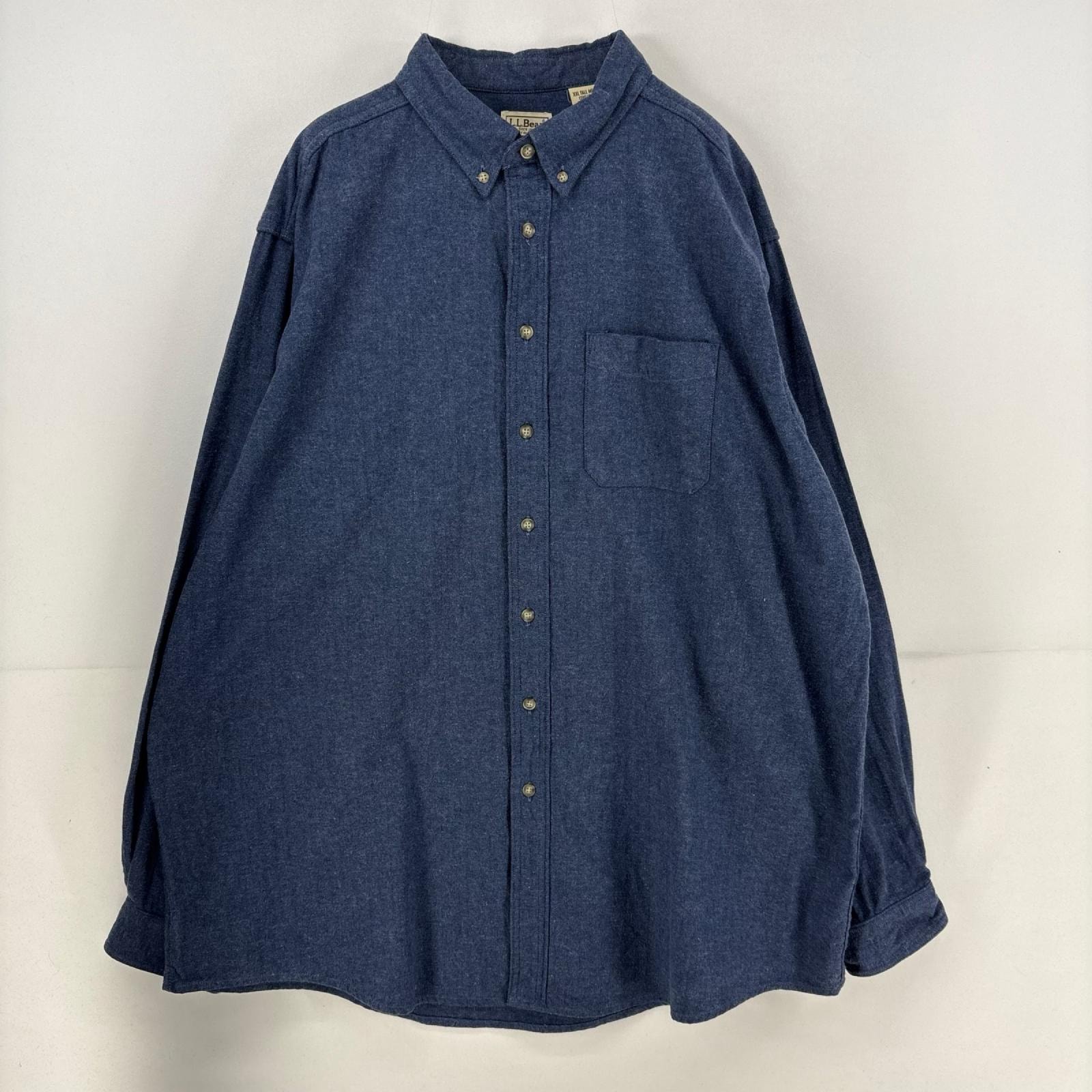 古着 エルエルビーン L.L.Bean 長袖シャツ 胸ポケット ネルシャツ 無地 大きいサイズ 2XL  ネイビー 無地 メンズ