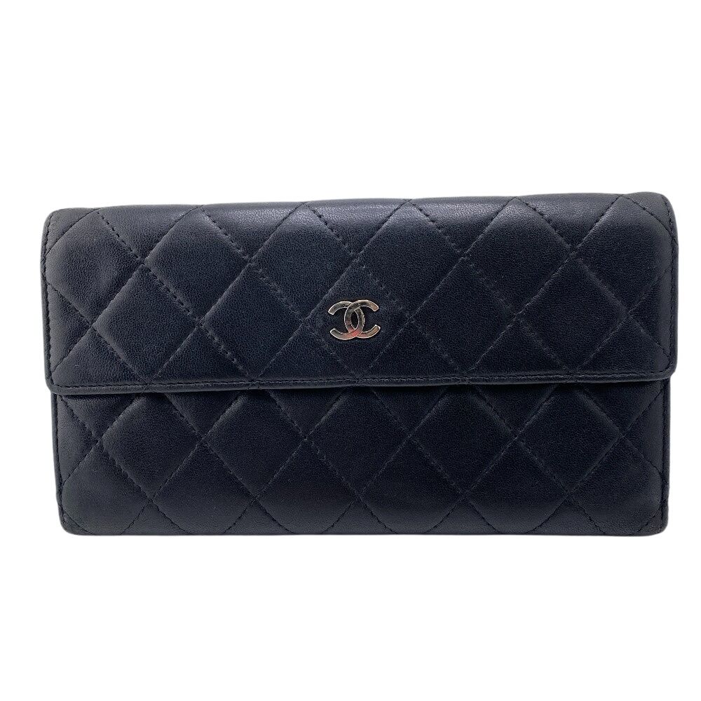 シャネル CHANEL 長財布 ココマーク マトラッセ 二つ折り長財布 Wホック キルティング ブラック