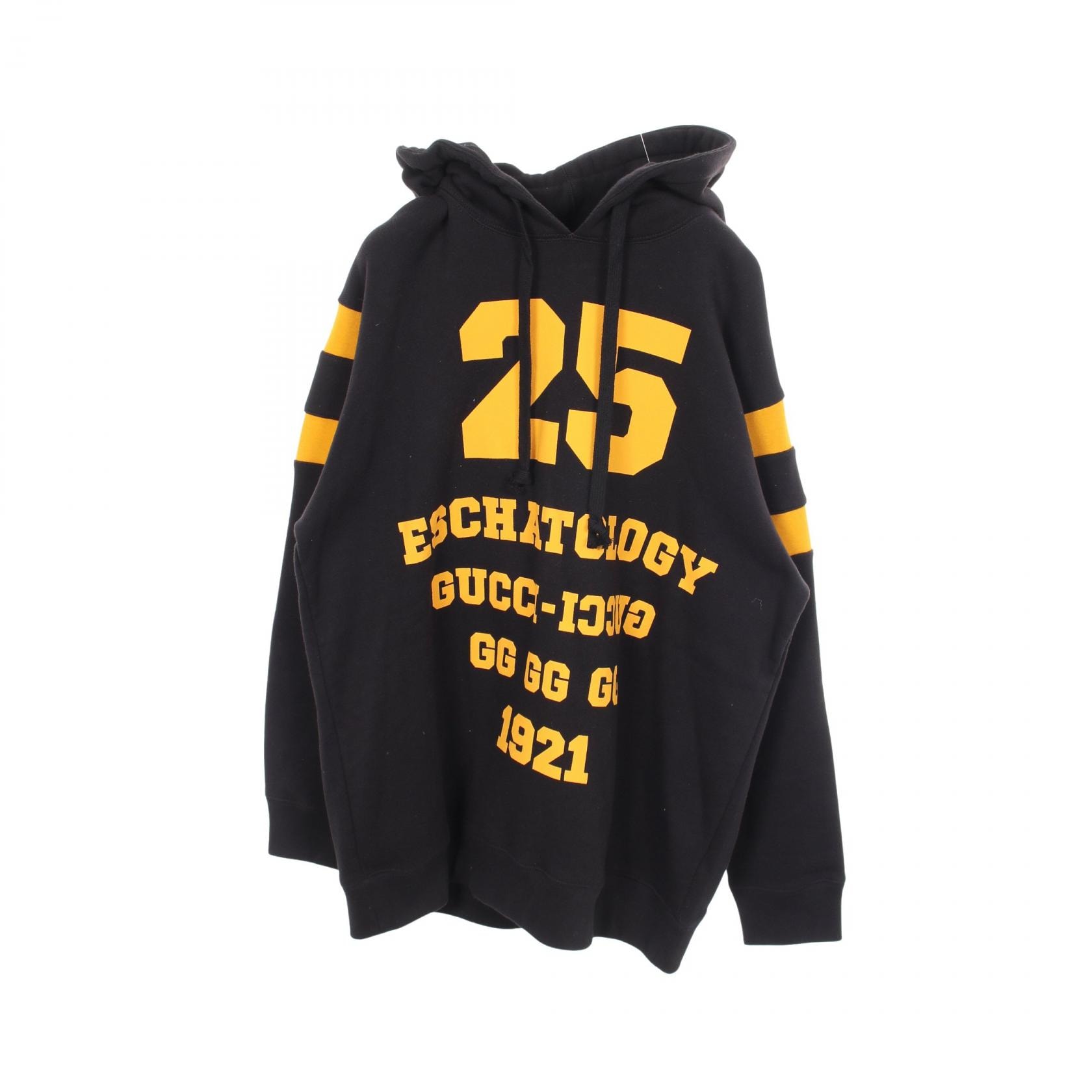 グッチ GUCCI ロゴプリント パーカー 衣料品 トップス コットン メンズ ブラック系 / イエロー系 【中古】