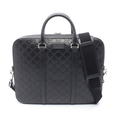 グッチ GUCCI グッチシマ 2WAY ブリーフケース バッグ レザー メンズ ブラック系 435322 【中古】