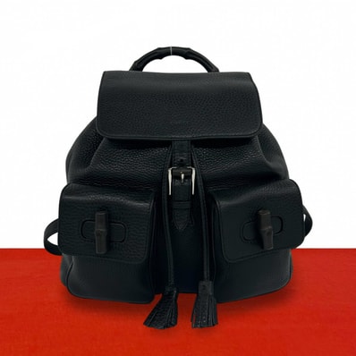 GUCCI グッチ バンブー ロゴ 刻印 タッセル レザー リュックサック ブラック
88842