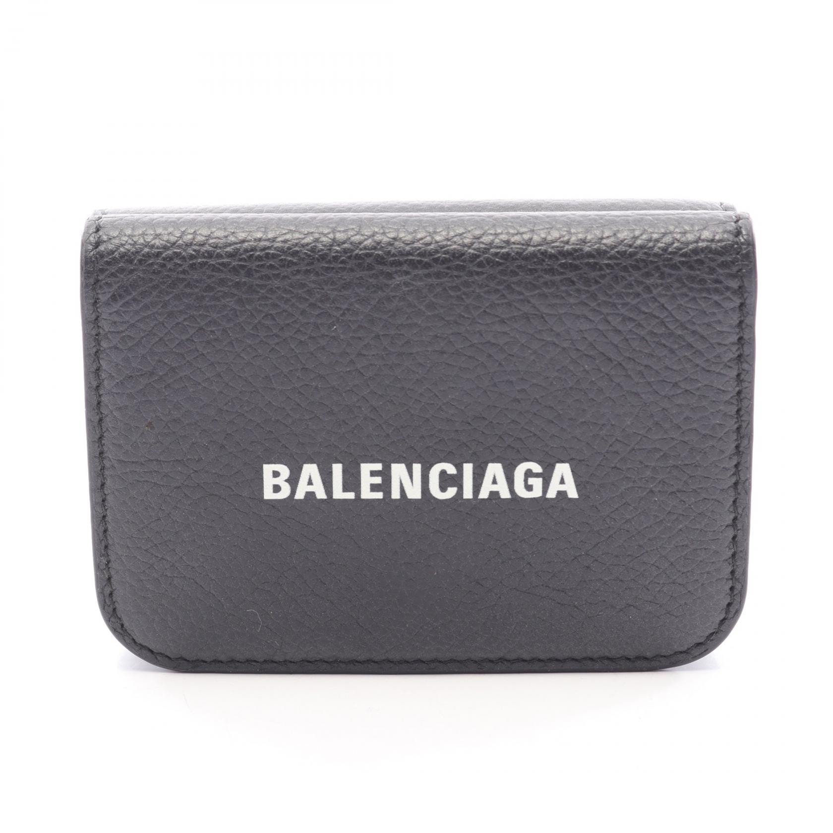 バレンシアガ BALENCIAGA Cash Mini Wallet キャッシュ ミニ ウォレット 三つ折り財布 財布 レザー レディース ブラック系 593813 【中古】