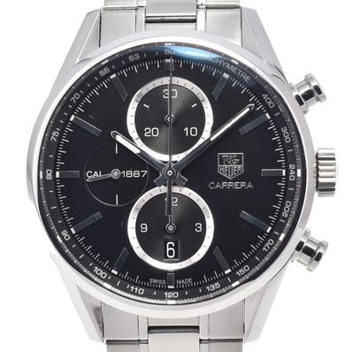 タグホイヤー TAG HEUER CAR2110-4 カレラ キャリバー1887 クロノグラフ デイト ブラック 自動巻き メンズ 良品 腕時計 K#148153