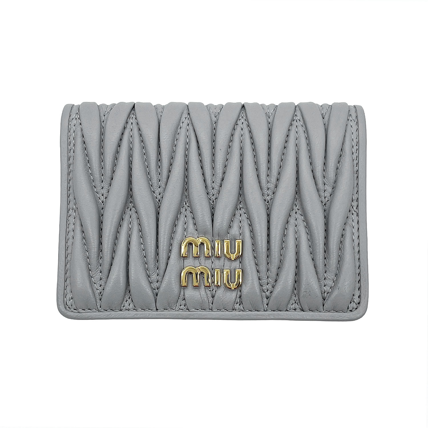 Miu Miu ミュウ ミュウ シャーリング キルティング カードケース
 名刺入れ マテラッセ レザー グレー レディース
 【中古】