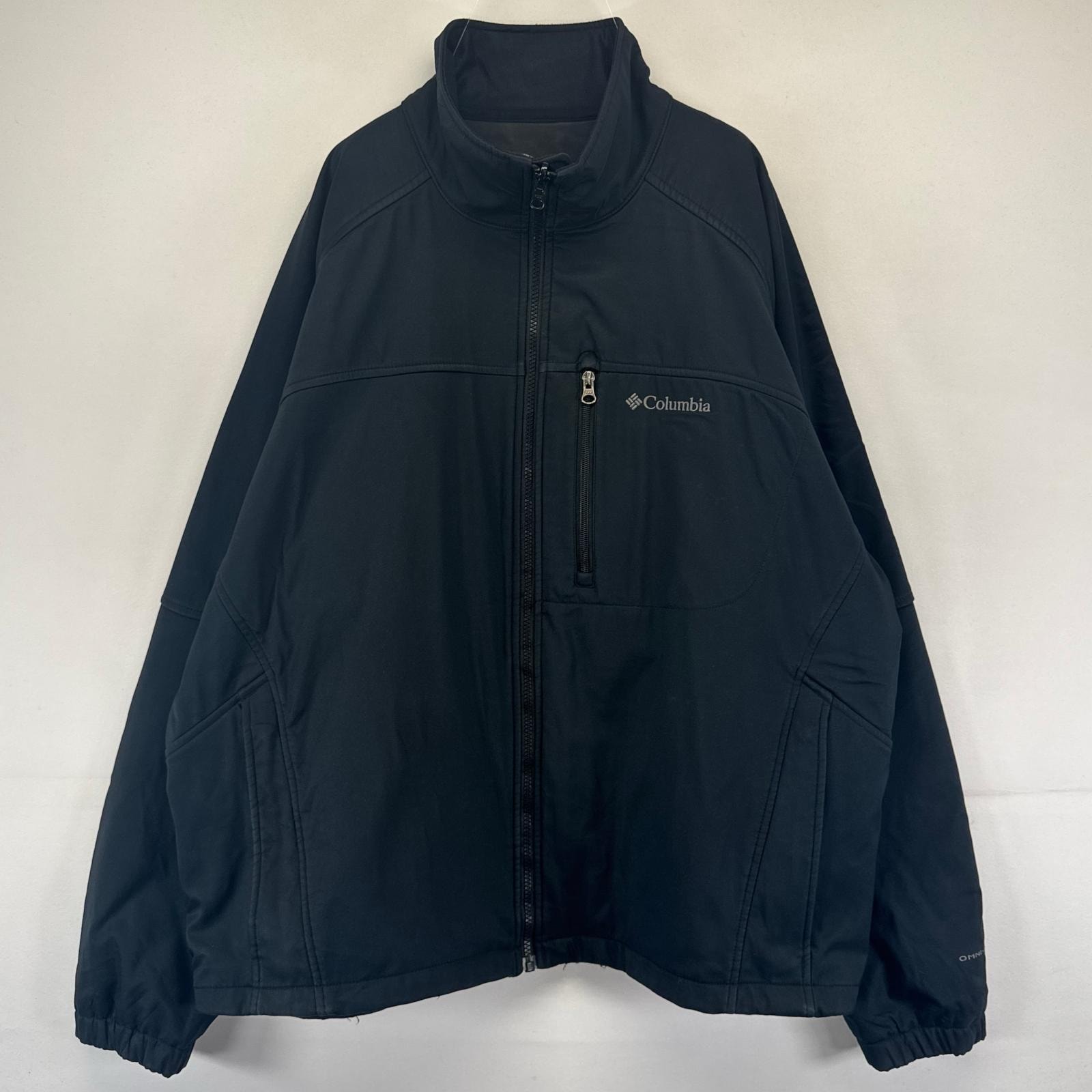 古着 コロンビア Columbia ジャケット フルジップ シェル ワンポイント刺繍ロゴ 裾ドローコード 大きいサイズ 2XL ブラック系 メンズ