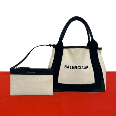 BALENCIAGA バレンシアガ ネイビーカバス XS ロゴ キャンバス レザー ハンドバッグ ブラック
425-9