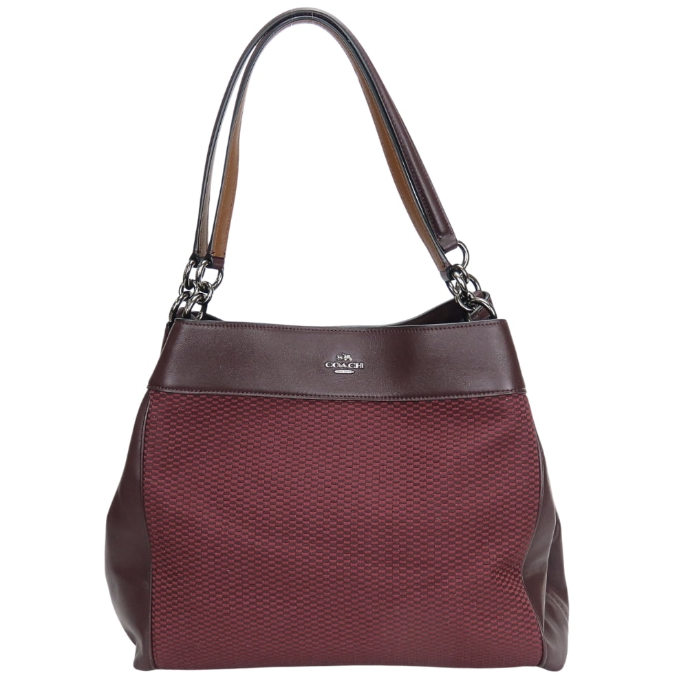 【中古】 コーチ トートバッグ F57540 キャンバス レザー ボルドー ブラウン 普段使い レディース 女性 COACH