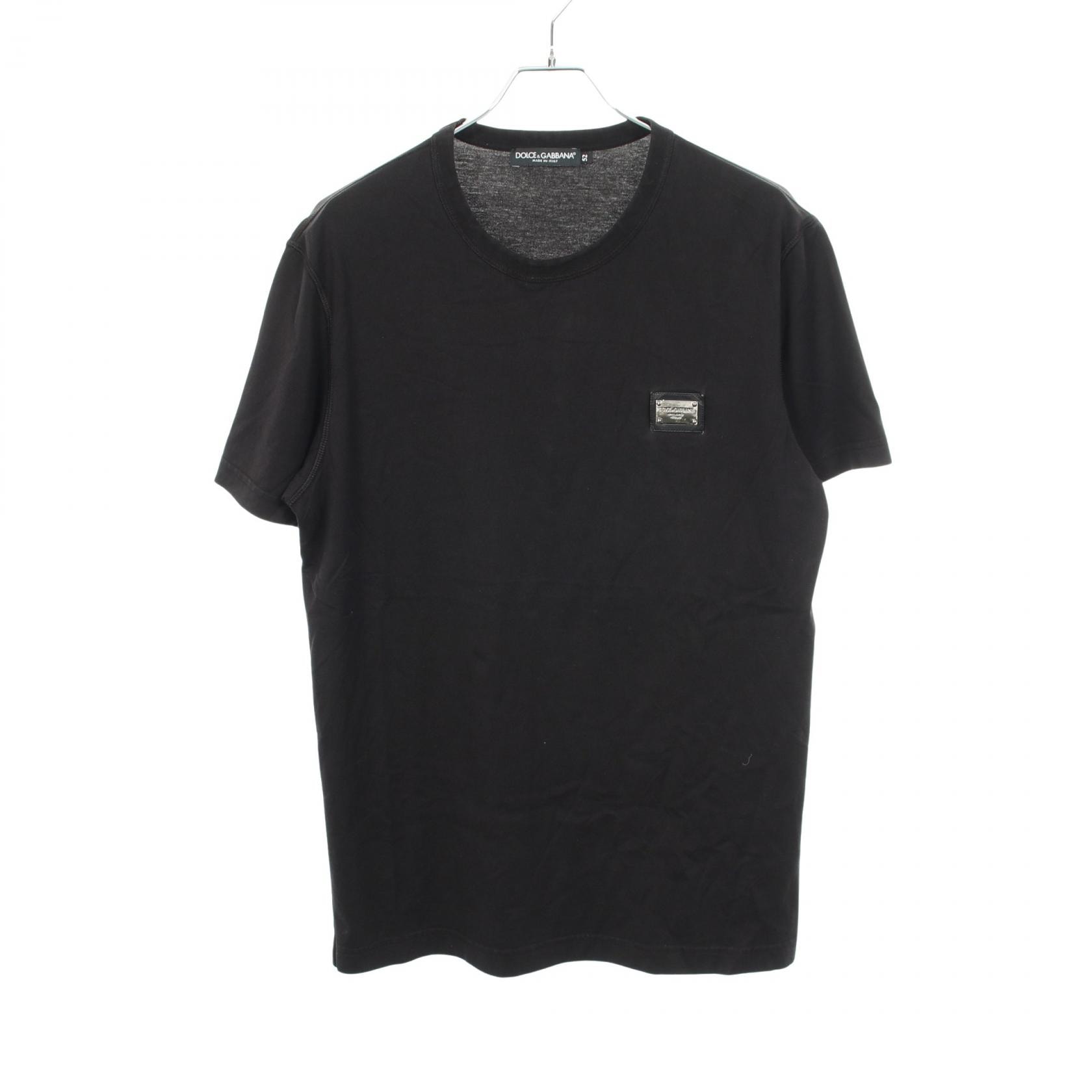 ドルチェアンドガッバーナ DOLCE & GABBANA ロゴプレート 半袖Tシャツ 衣料品 トップス コットン メンズ ブラック系 G8PT1T 【中古】
