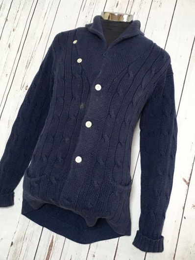 POLOラルフローレン★綿100%/ケーブルニットカーディガン【Mens size -S(日本サイズM-L程度/ネイビー】◆F02