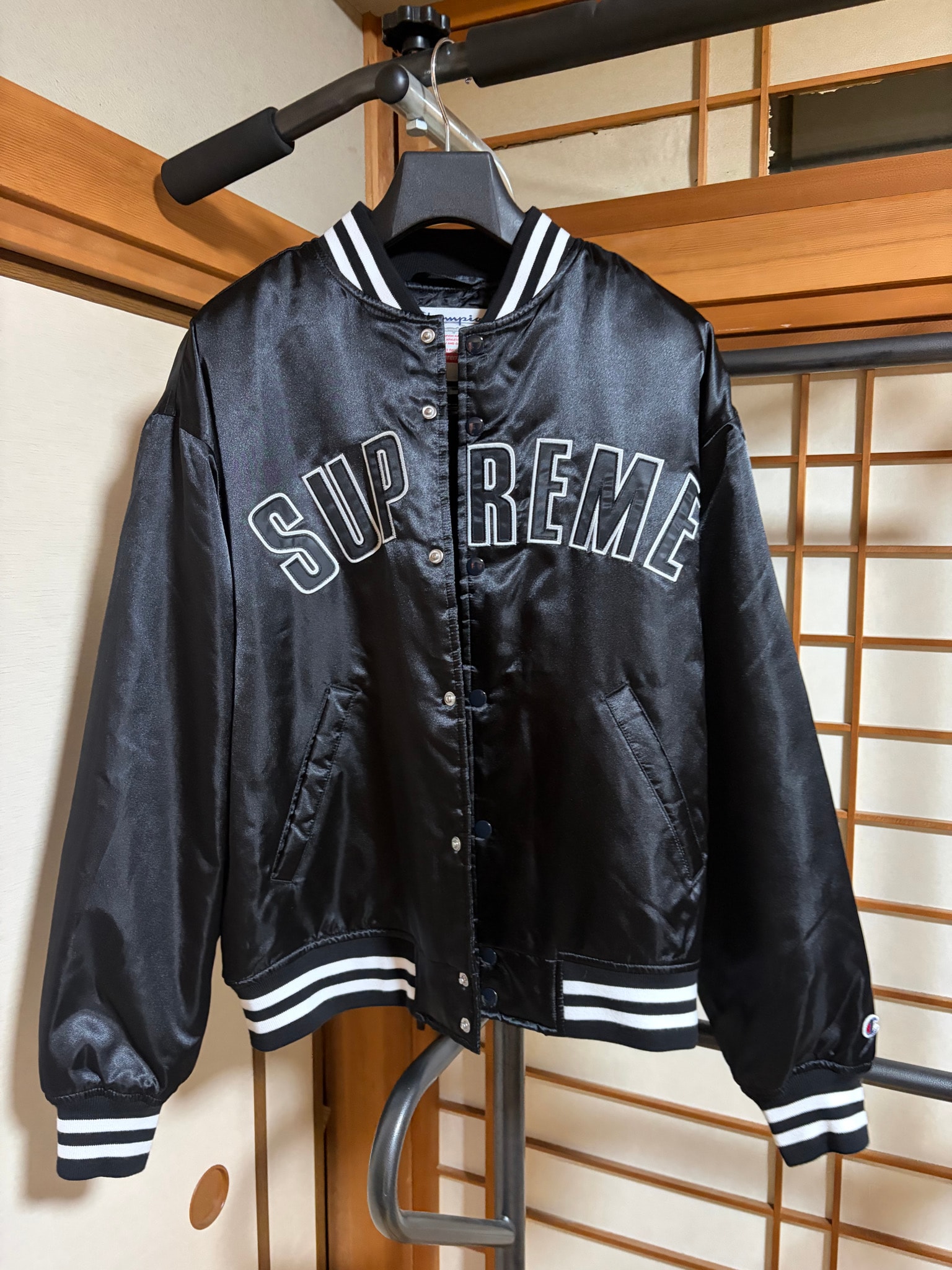 Supreme x Champion Satin Varsity Jacket "Black"
