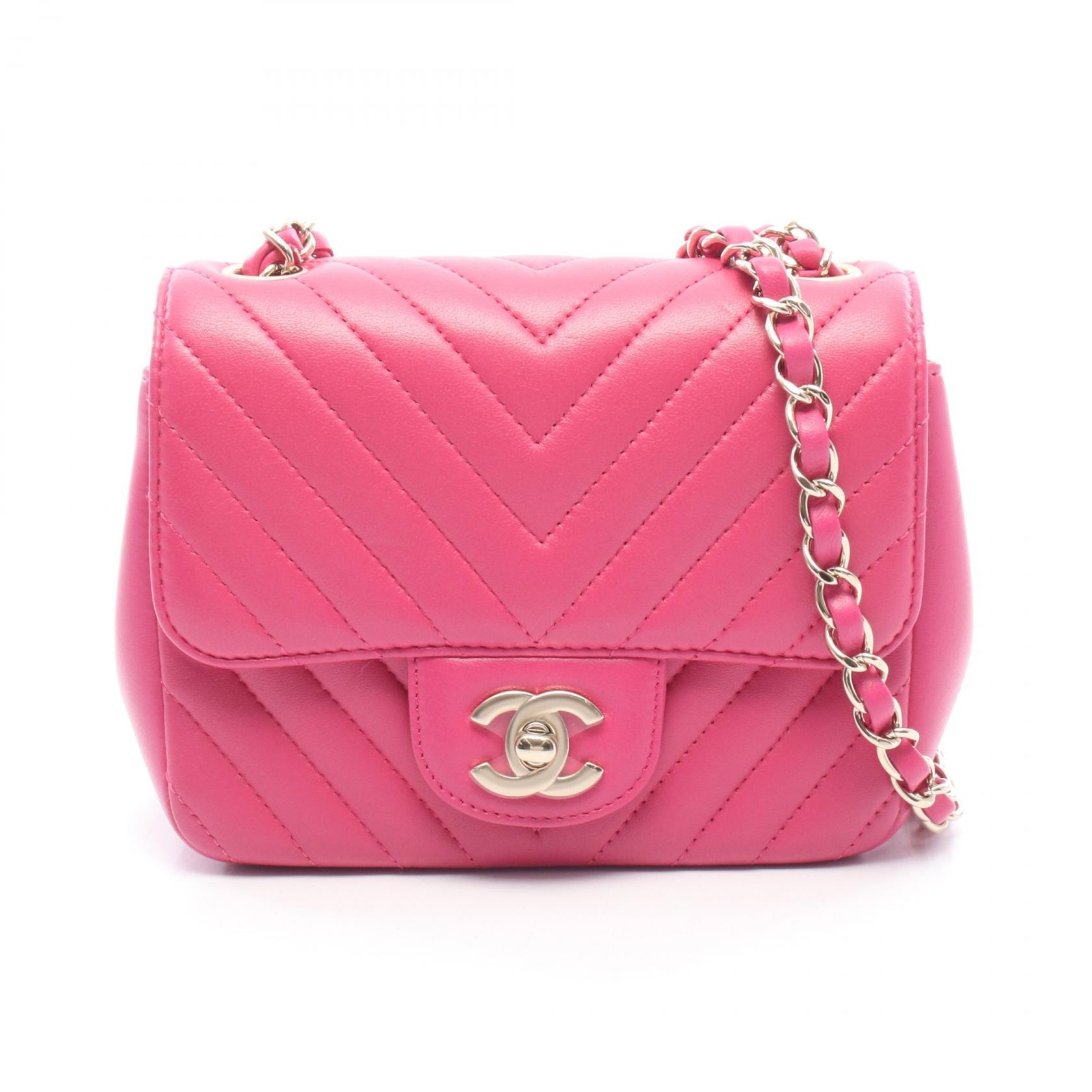 シャネル CHANEL シェブロン Vステッチ ミニ ショルダーバッグ バッグ レザー レディース ピンク系 A35200 【中古】