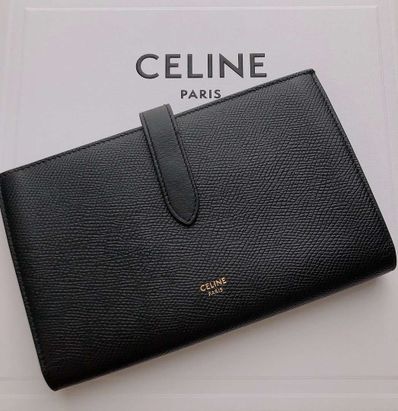 CELINE Large strap wallet in Grained calfskin "BLACK"