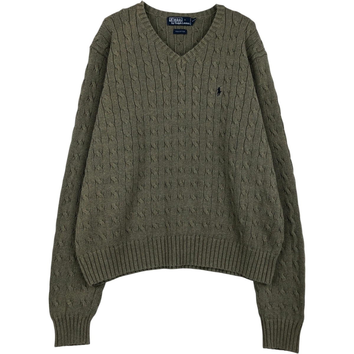 古着 ラルフローレン Ralph Lauren POLO by Ralph Lauren ケーブル編み Vネック コットンニットセーター メンズXL相当/eaa619011