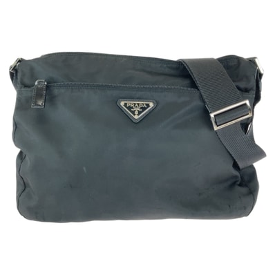 PRADA プラダ テスート 三角ロゴプレート ブラック シルバー金具 ナイロン ショルダーバッグ ポシェット 506329 【中古】