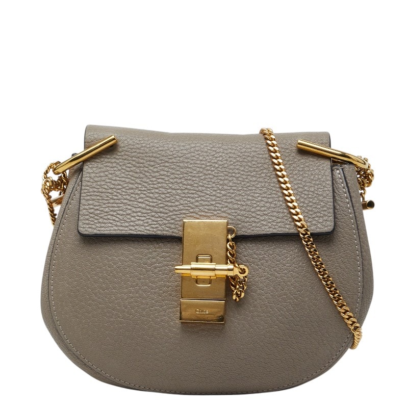 クロエ ドリュー ミニ 斜め掛け チェーン ショルダーバッグ グレージュ ゴールド レザー レディース Chloe 【中古】