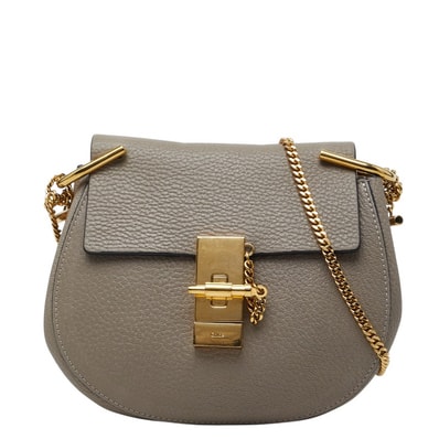 クロエ ドリュー ミニ 斜め掛け チェーン ショルダーバッグ グレージュ ゴールド レザー レディース Chloe 【中古】