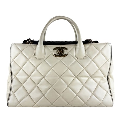 シャネル CHANEL ハンドバッグ ショルダーバッグ ポートベロ レザー オフホワイト/ブラック ゴールド レディース【中古】 z10488