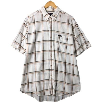 古着 ラルフローレン Ralph Lauren CHAPS チャップス チェック柄 半袖 コットン×リネン ボタンダウンシャツ メンズL相当/eaa562713