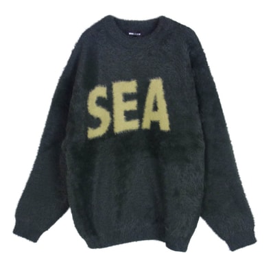 WIND AND SEA ウィンダンシー ニット 25AW WDS-O-CLCS-25-Q3-KN-10 Shaggy BIGSEA Knit Sweater シャギー ロゴ ニット セーター モスグリーン系 M【極上美品】【中古】