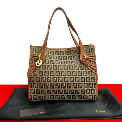 FENDI フェンディ ズッキーノ FF 柄 キャンバス レザー ハンドバッグ ブラウン
254-7