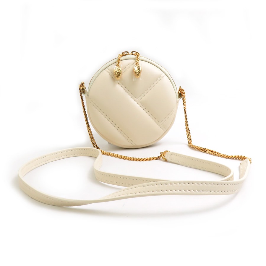 ブルガリ BVLGARI コインケース ネックポーチ セルペンティ レザー ライトベージュ レディース【中古】 r10563a