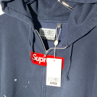 Supreme x MM6 Maison Margiela Box Logo Zip Up Hooded Sweatshirt "Navy"