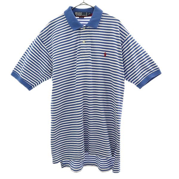 Polo by Ralph Lauren ポロバイラルフローレン ボーダー 半袖 ポロシャツ M ブルー 鹿の子