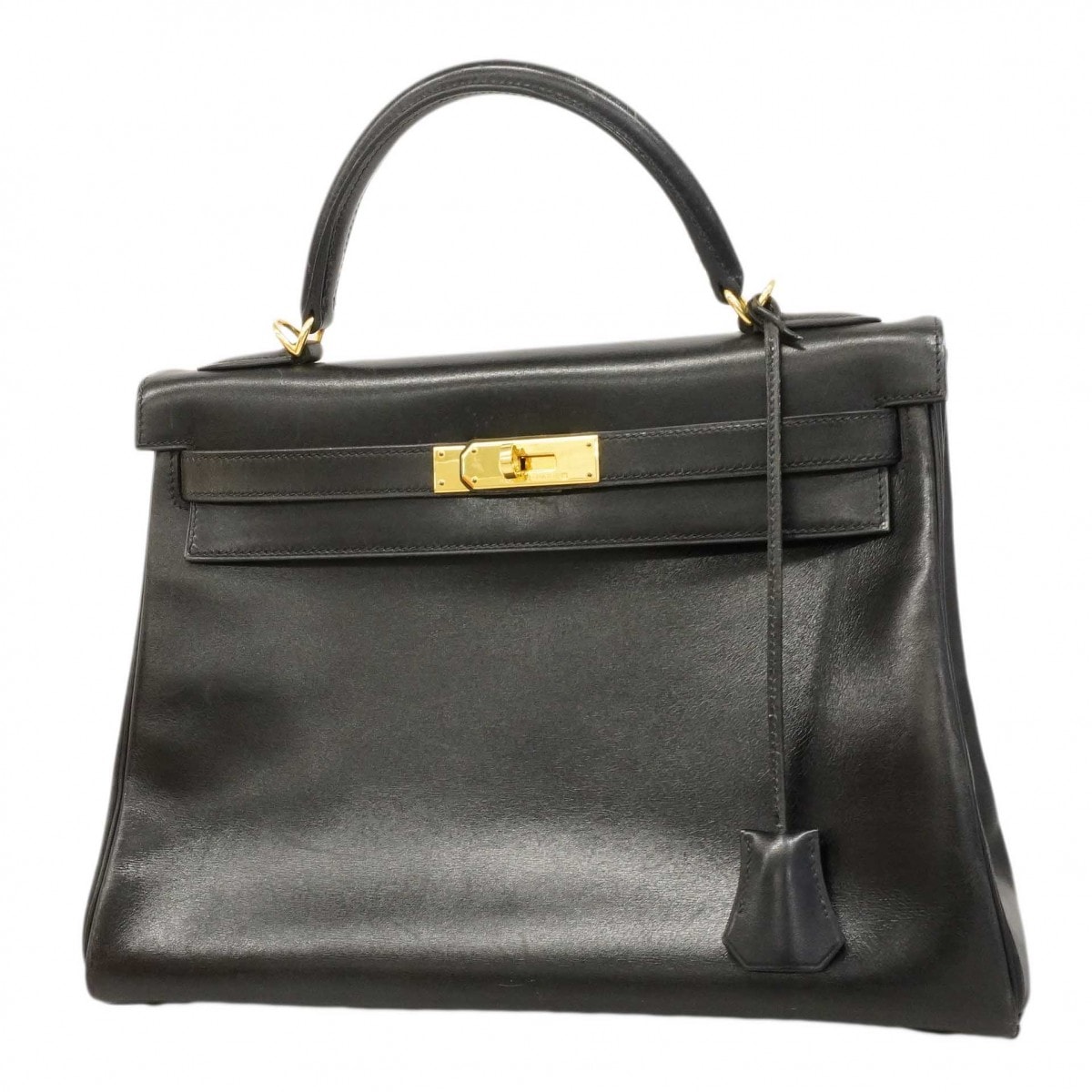 【6dc3788-h】エルメス ハンドバッグ ケリー32 ボックスカーフ ブラック ゴールド金具 □E刻印【中古】レディース