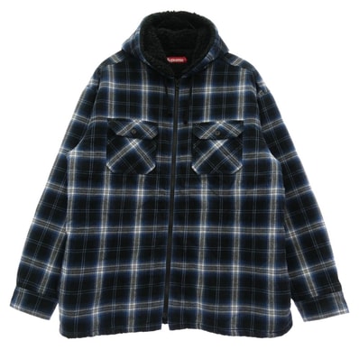 Supreme シュプリーム パーカー 25AW Lined Zip Up Hooded Flannel Shirt ラインド ジップ アップ フード フランネル シャツ フーディー パーカー ブラック系 ブルー系 XL【中古】