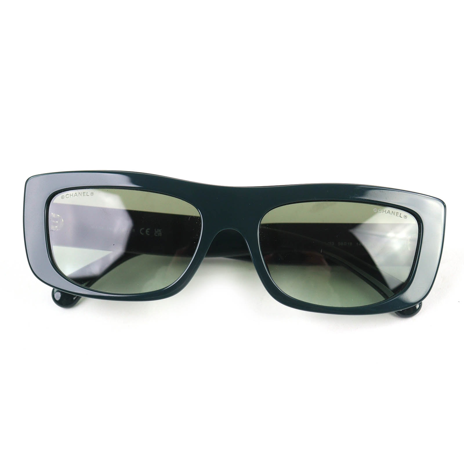 極美 シャネル レクタングル シェイプ サングラス グリーン 56□16 140