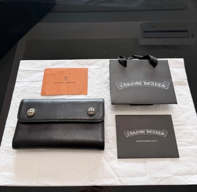 Chrome Hearts Wave Cross Ball Button Leather Wallet "Black/Silver"
