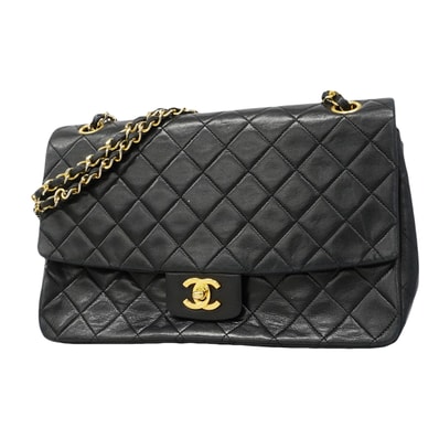 【6gd4816】シャネル ショルダーバッグ マトラッセ Wチェーン ラムスキン ブラック ゴールド金具【中古】レディース
